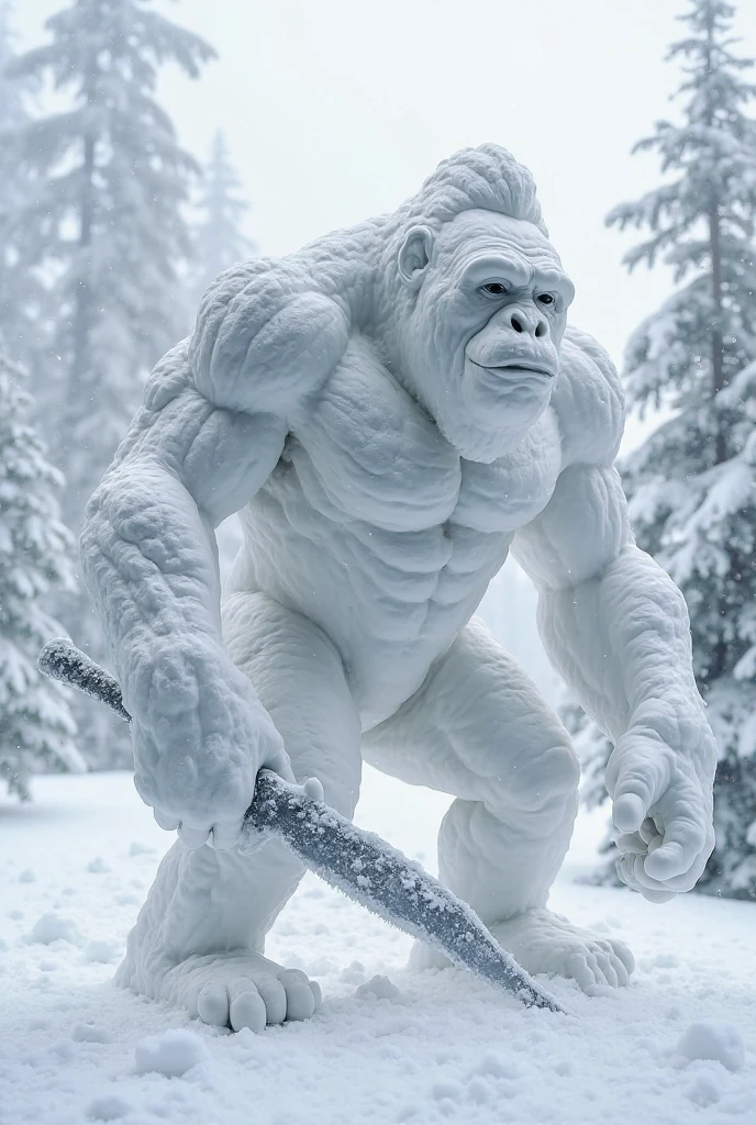 [Core Concept] A muscular,  snowman standing in front of a snowy winter scene.

[Character Description] A hyper-realistic, muscular snowman standing at 1.90 meters tall, with a strong, defined physique and a detailed, lifelike appearance.

[Environment/Background] The snowman is positioned in front of a white house with a red roof, surrounded by a winter wonderland blanketed in deep, pristine snow.

[Style and Atmosphere] The scene is rendered in a highly realistic, almost photographic style, capturing the crisp, cold atmosphere of a snowy day.

[Composition] The snowman stands as the central focus, commanding attention against the backdrop of the picturesque winter landscape.

[Details and Embellishments] The snowman's intricate, textured features and the subtle details of the snowy environment create a captivating and immersive visual experience.

[Technical Specifications] The image is a hyper-realistic, high-resolution depiction of a muscular, towering snowman in a winter setting, with a focus on lifelike details and a striking, cinematic composition.