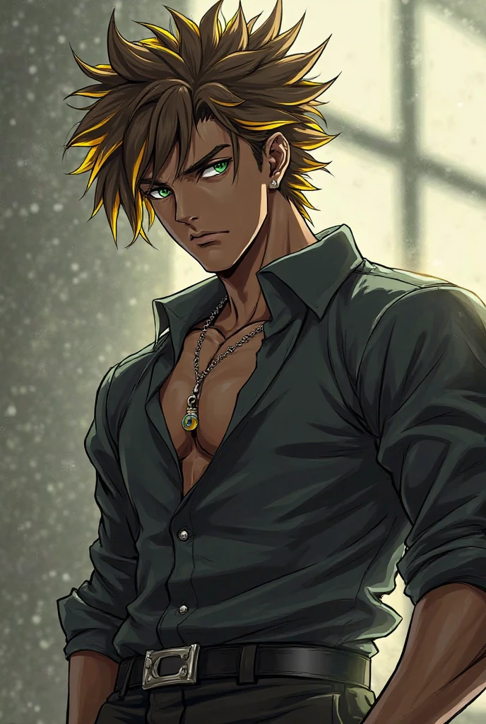 1 golden and little black hair mix anime delinquent boy Powerful handsome man with lean muscles