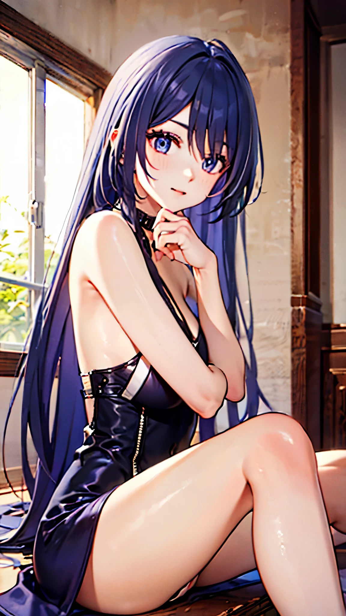 rimuru，long blue hair，Big breasts and long legs，Black silk occupation