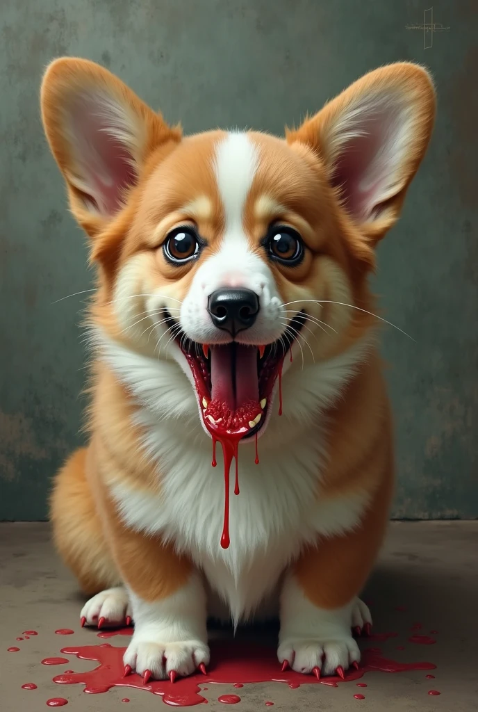 A dog standing happily while blood flowing from his one eye