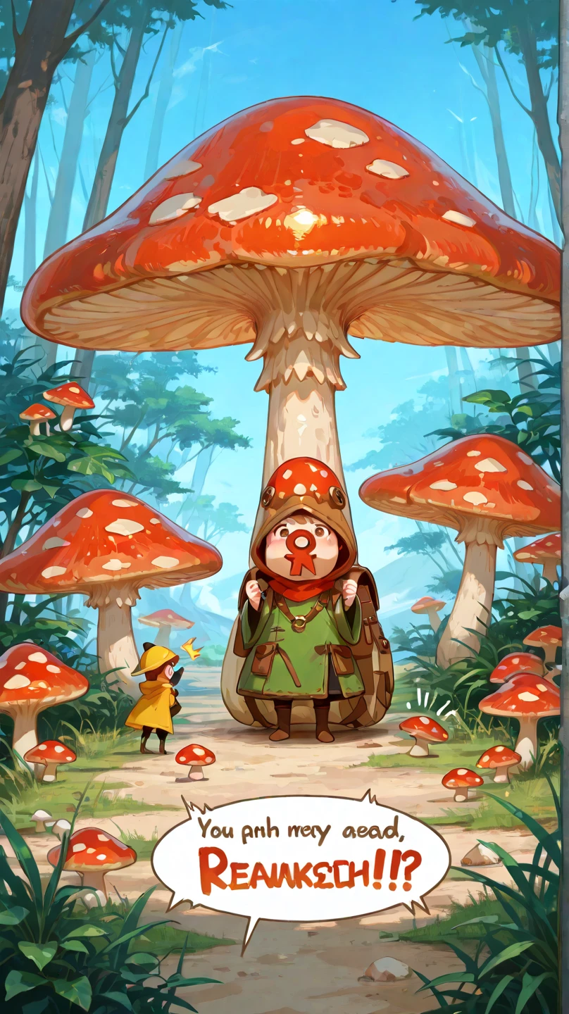 digitalart、Personification of the mushroom spirit、Yuru Chara Style、The hat is characteristic、Laugh、Wearing a bell