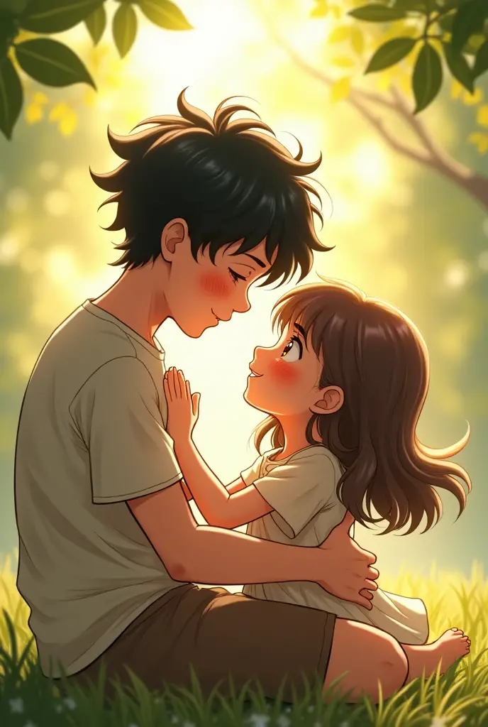 アニメ, Brother & Sister, big brother and little sister, black haired brother and brown haired sister