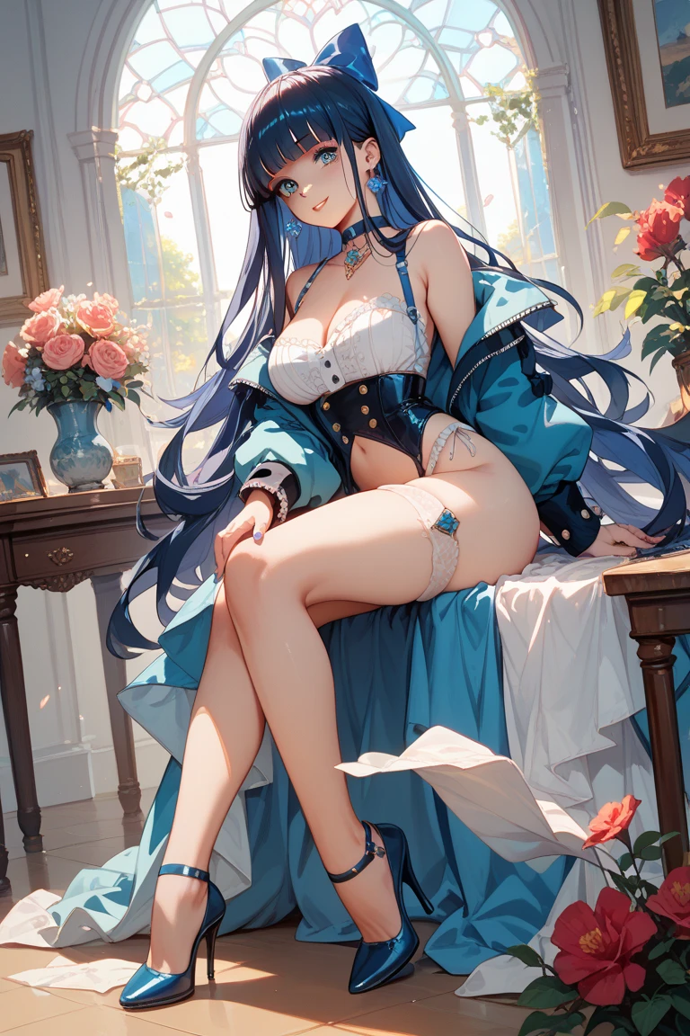 ((A masterpiece of modern digital ANIME art in 2.5 D style).(Best image quality with high resolution).(Beautiful and skillful image composition).(Beautiful perspective of the image).(Accent in portrait style)).((Pastel colors:1.5))

((Beautiful dark elven girl:1)),((Dark blue skin:1.5)),((Long hair, black hair, voluminous hair, straight hair)),((Aesthetic body:1.4)),((Pointed ears:1)),((1 character:1)),((Large ram's horns:1.1)),((Creeping hair)))

((Wear an elaborate Victorian costume:1.3)),((Shortened top:1.2)))

(A large dark wood coffin with sharp iron details and soft Venetian cushions.),
