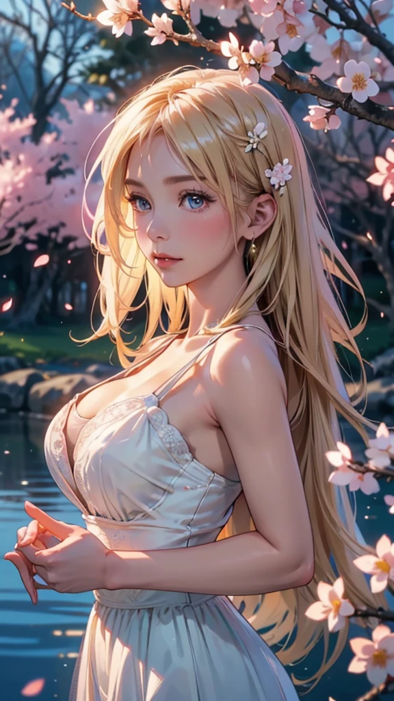 anime girl, blonde hair princess girl, small girl, white dress, with gold crown, face on camera, tight shirt, show large chest, dark isekai, shy girl, pitiful face, face forward to camera, asking pose, pink cheeks, half body, body on iron chain, smile, yellow eyes, show cleavage very big breast, zoom very big breast, face and breast in front, ensure she wear long pants, wet breast, watery breast, lay on grass, zoom front breast and face only, no nails, remove the nail, do not show the nails, girl tighten on iron chains like a slave, head pop up front, lot of iron chains, anime girl leans forward, lying grass, looking at viewer