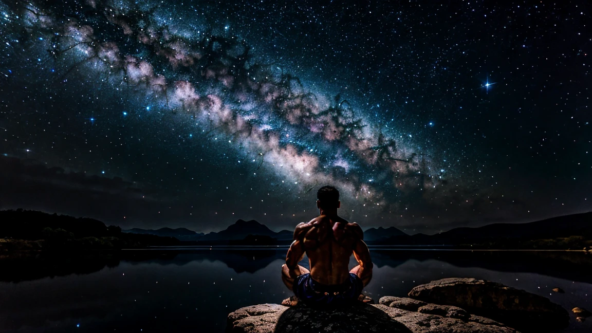 A warrior sitting in a quiet location like a cave or mountaintop, with closed eyes, focused and breathing deeply, representing the importance of a silent space to practice visualization without distractions, in a realistic, high-definition 16:9 format."