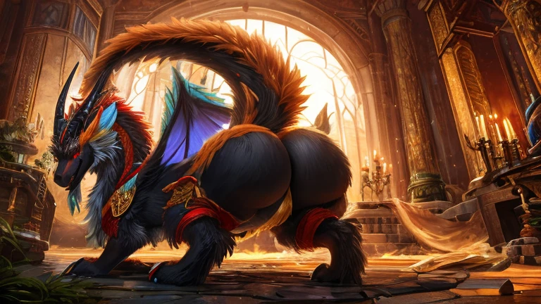 Masterpiece, High quality, best quality, best details, anime artstyle, 2d lineart, anime 2d lineart, Furry, protogen, black fur, fluffy fur, yellow ears, yellow eyes, fluffy fur, white fluffy shark tail, black desert and black sands on background, nudes, big hips, pussy, nsfw, on black dunes, black desert, a astral Schism in sky, Sitting on sand, big ass, big hips