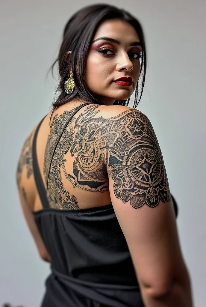 neck Tattoo, upbody, backview, from above, detailed background, by Eva Gonzalez, Eva_Gonzalez, best quality, masterpiece, very aesthetic, perfect composition, intricate details, ultra-detailed