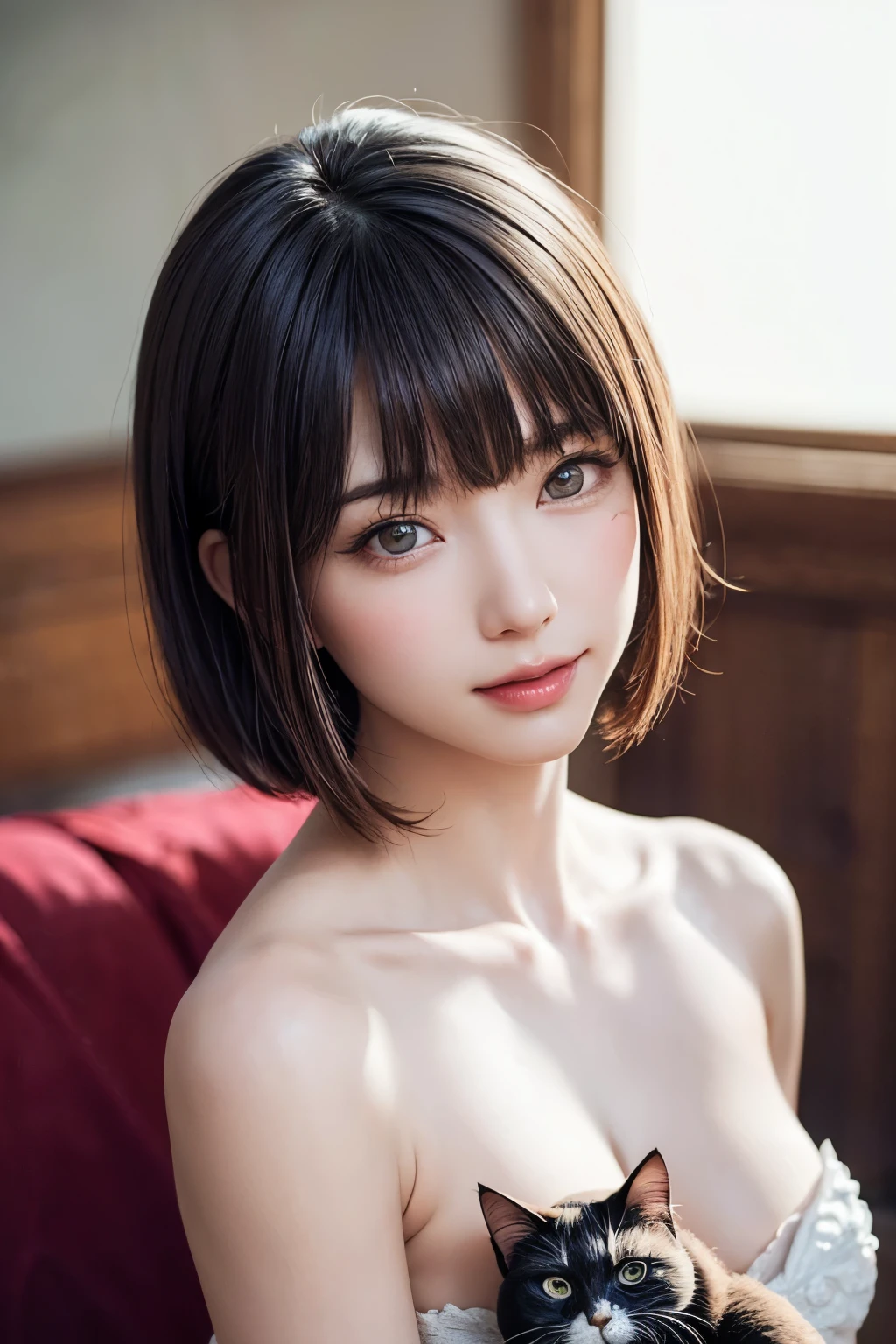 (masterpiece, Highest quality、Realisticに全てを詳細に美しく描画する、Very attractive adult beauty、Add strong highlights to the eyes、Look closely at the camera:1.4、A beautiful woman with mature charm、Ideal body type、Perfect Anatomy、Short Brunette Bob、Shiny Hair、Lip gloss),One Girl, alone, 明るい茶色のShiny Hair,Realistic, Looking at the audience、Please tilt your head a little, Bright colored crystal light blue eyes, 短いShiny Hair、 chestの中央に穴が開いた白いタートルネックの服,chestの真ん中に丸い穴が開いたセクシーな白いタートルネックのニットセーター、とても大きなchestの谷間を見せる、 Beautiful glossy lips, Lip gloss，prohibit, Upper Body、Big eyes、eyelash、Face is a little red、Embarrassing)、((Italian road system in winter))、((Short hair with bangs、Big eyes、Give students a very strong highlight、{Huge|big|Giga|Mega} chest:2、とてつもなく大きなchest:2、Gazing at the audience、Very beautiful beauty、Listen carefully、Beautiful glossy lips、beautiful long neck、Laugh a little、Beautiful Teeth、Laughing with your mouth open、Heart-shaped pupils))、28 years old、Very cute supermodel、{Huge|big|Very large|Mega} chest:2, chestの谷間:2、とても大きなchestの谷間を見せつける:2、A very picturesque background、Beautiful out-of-focus background、A wonderful sexiness filled with classy charm、Very attractive and sexy style:2