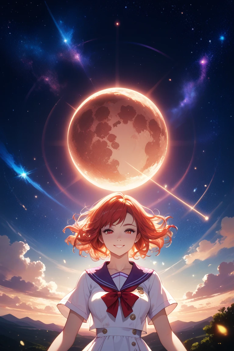 1 Mulher branca, cabelos vermelhos alaranjados, olhos verdes, corpo perfeito, middlebreasts, 1,70 cm de altura, nadando num lago, parcialmente submerjida, nua, looking up at the starry night sky.
