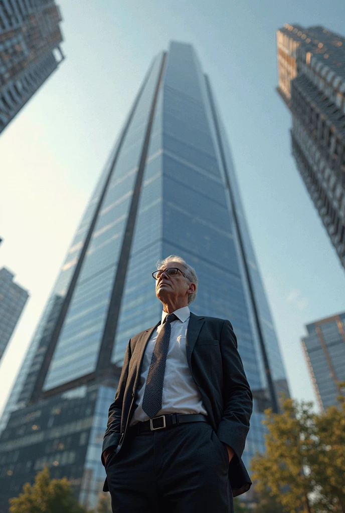 RAW photos，blue-sky，cumulonimbus clouds，Head of residential building，Short hair, gray hair grandfather，Little grandson，The two sat on the ground，Look at the clouds