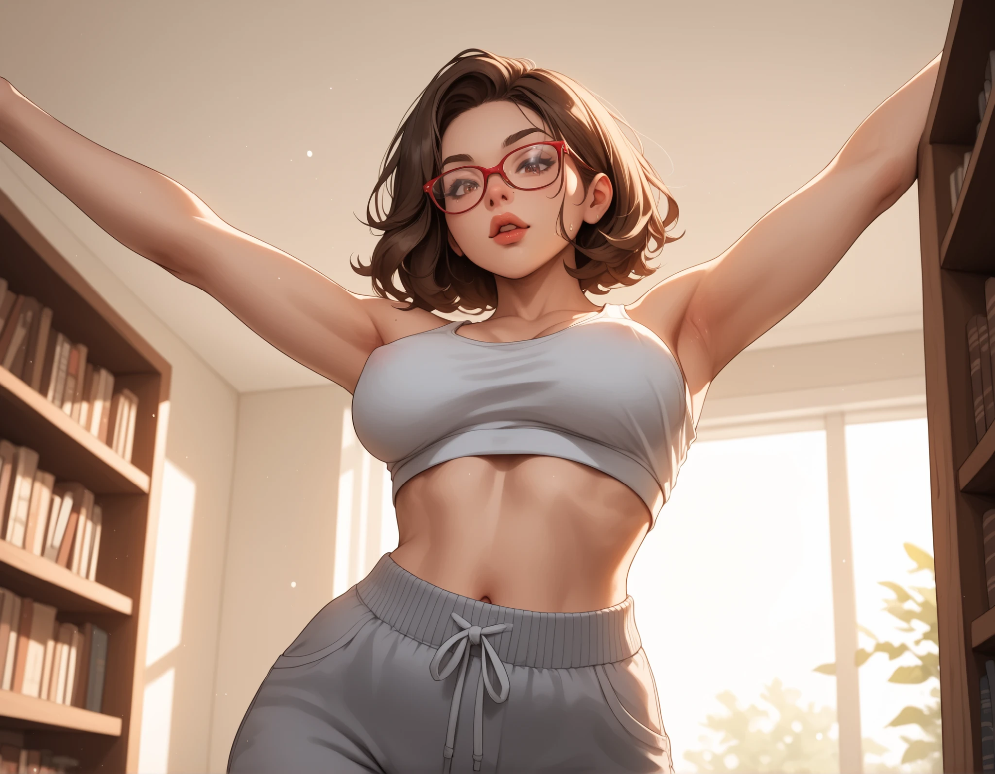 Lean Beef, detailed eyes, pores, ((best quality)), Gym, winning, cinematic lighting, subsurface scattering, chromatic aberration, absurdres, wearing glasses, black-framed eyewear, wearing an oversized hoodie, flexing,