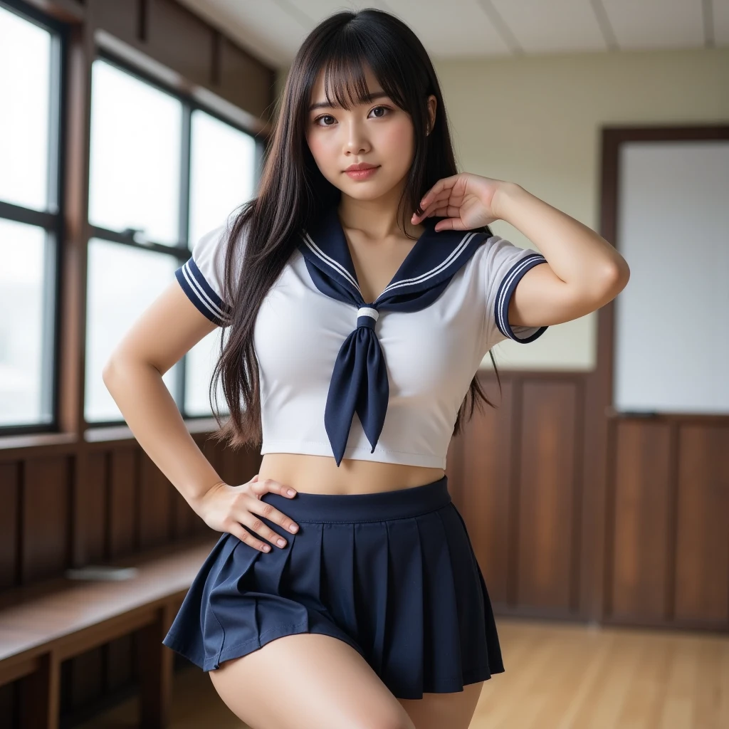 (full of classrooms),amazing,Highest image quality/ultra high definition,girl,slender,(Middle school students),(Yellow Bra),(pleated skirt),(Navy blue skirt,(beautiful hair, beautiful eyes)),((cute smile)),high contrast,(photorealistic:1.4),looking at the camera,(flash)、Upper body、 beautiful breasts、Anatomically accurate body、
