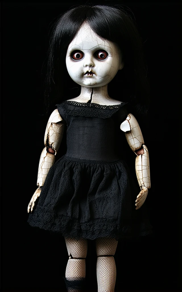 ห้องมืด、เพดาน、Spooky doll in white dress hanging from the เพดาน