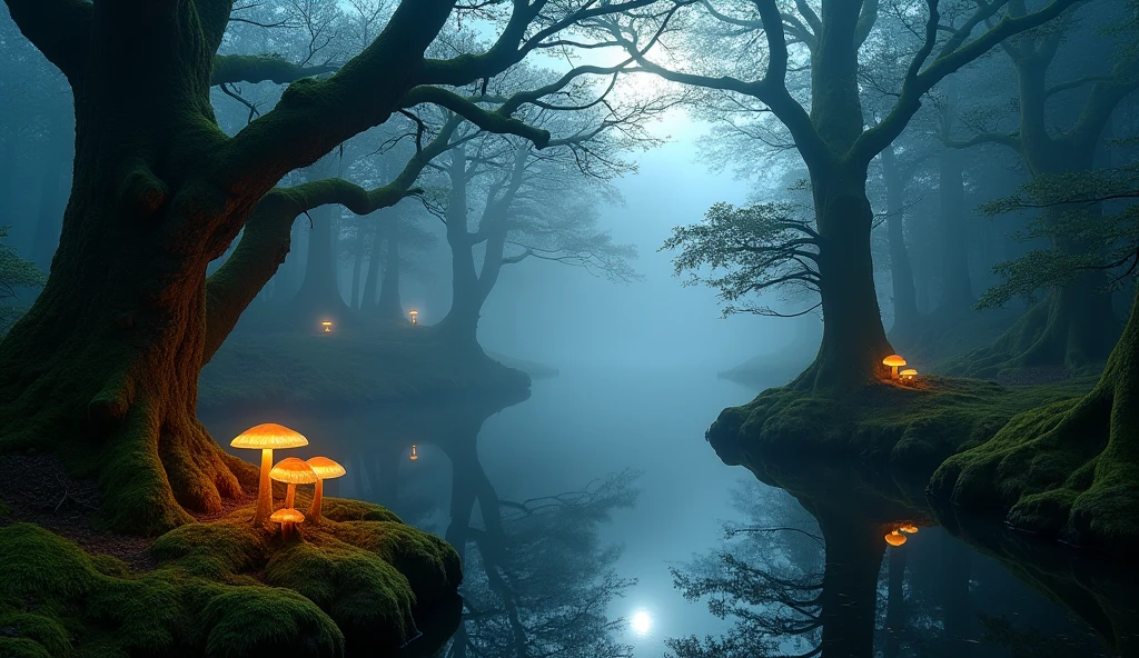 Forest in lake at milford sound foggy enchanted forest, ancient trees ...