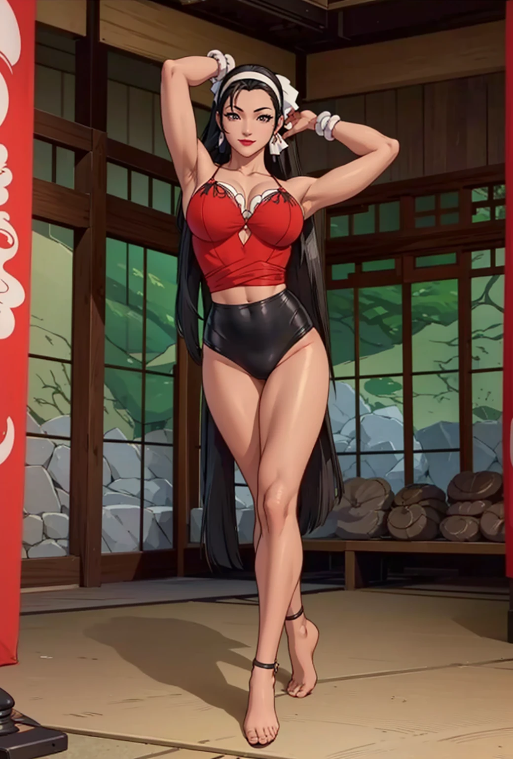 (masterpiece, HI quality: 1.1) 1girl full body standing good face, nice ass, hairstyle: braid, Color Hair: WHITE long hair, Blindfolded: NO EYES, Skin: White (porcelain skin, sparkly skin), muscular, thighs, Mature woman, Abs, looks at the viewer smiling, extremely huge breasts, maternal, chest cover with clothes (Yor Forger - Spy x Family)