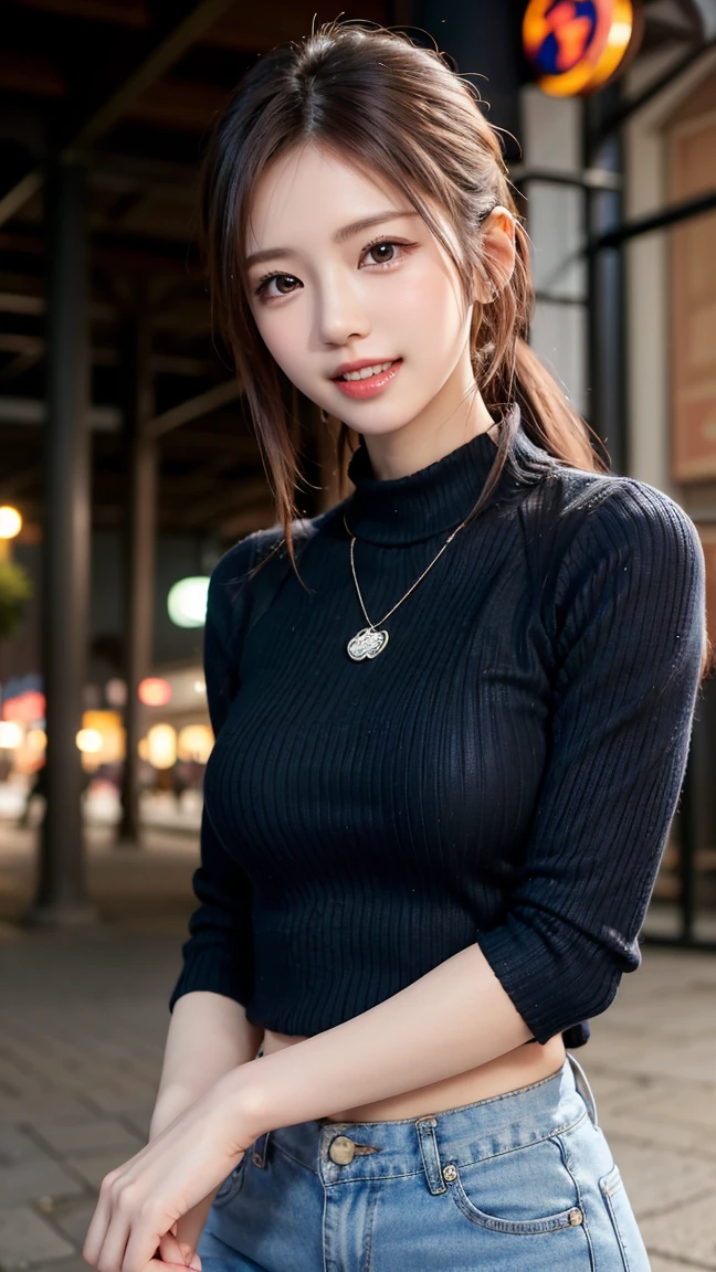 Tabletop, highest quality, shape, Very detailed, finely, High resolution, 8k wallpaper, 完璧なダイナミックな構shape, Beautiful and exquisite,ランダムなcute髪,,Natural color lip, Bold sexy pose,smile、20-year-old girl、cute、Looking into the camera,Always blur the background,Perfect and beautiful face,Slim face and figure,Big eyes、Putting on gal makeup,Small face,Shooting from below、smile,Blurred Background,Elegant feminine face、Cyberpunk Fashion、Change pose randomly、Randomly change the shooting angle and position、Playing on the swings in the park、Blurred Background