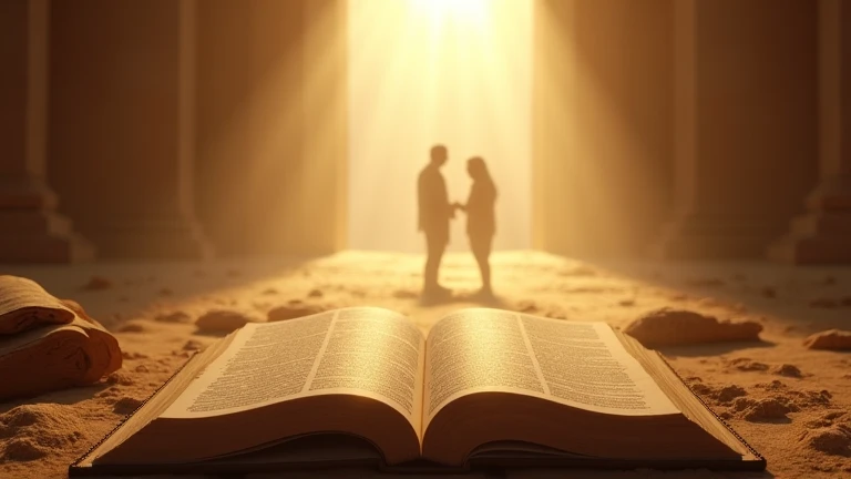 A young man and a young woman facing each other in a competition with a bible in each of their hands inside an evangelical church but with a more youthful image for propaganda 