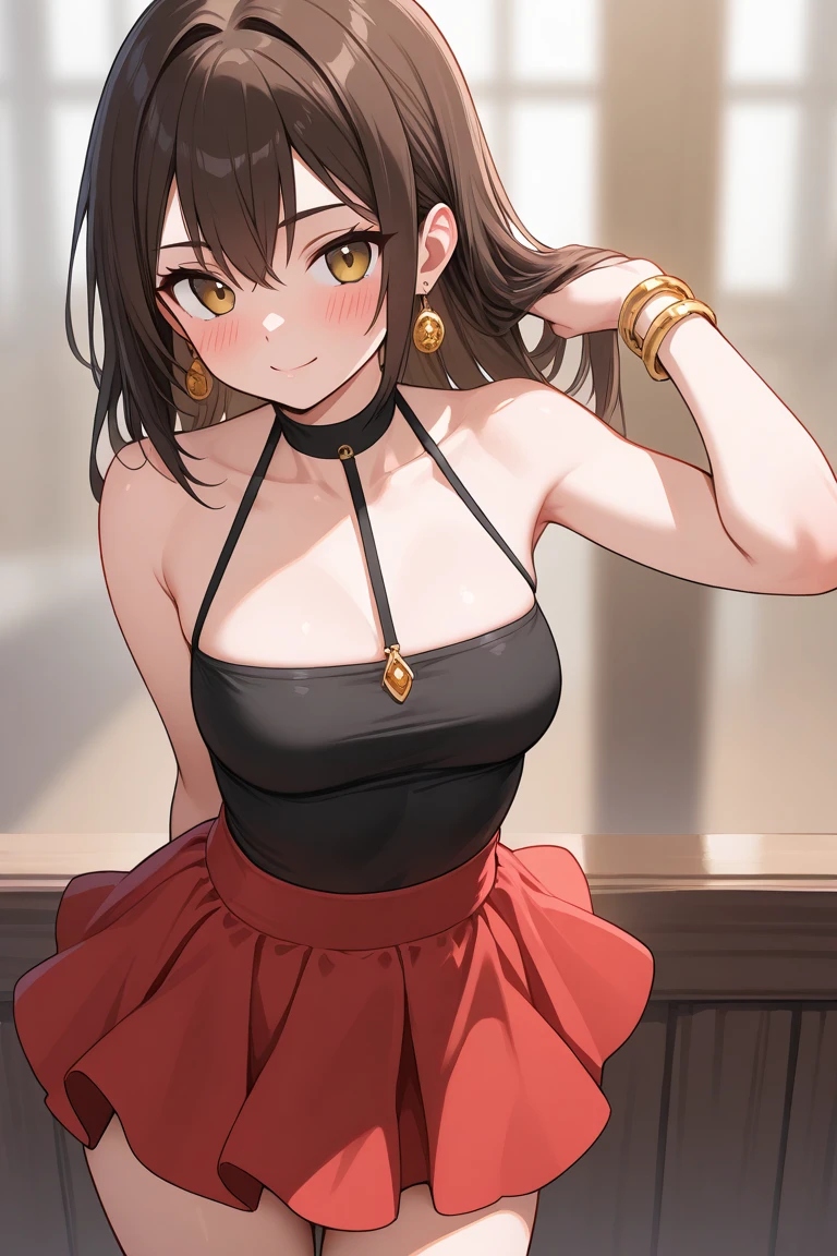 ((Masterpiece)), best quality, absurderes, ultra detailed, holographic, cowboy shot, dynamic pose, golden ratio, super cute girl, mature girl, extremely beautiful, super beautiful asian girl with super beautiful brown shiny eyes, super petite and sexy body, super beautiful legs, super beautiful brown multicolored short hair, high ponytail, shiny and super beautiful skin, nice and sexy body, slim and delicate body, perfect body, wearing a super tight black short sleeve crop top, bare shoulders, super tight translucid black leggings, hot panties, fox hairband, being photographed in a popular kawaii food court