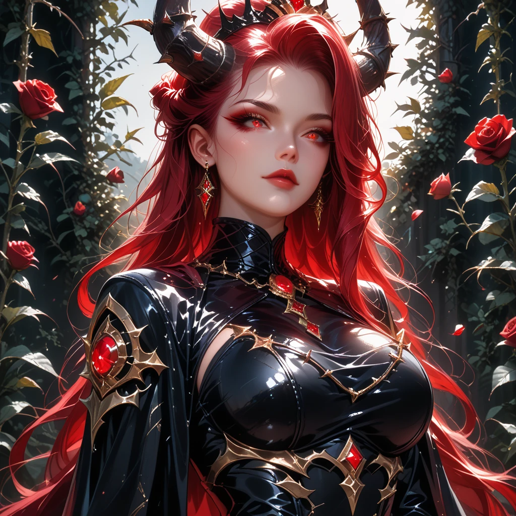 8k wallpaper, extremely beautiful character, long curly hair, superior pose, gloves with thorns at the ends and colorful background