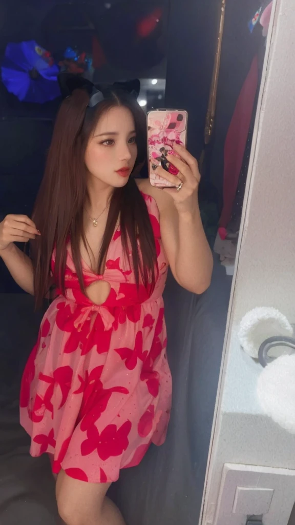 ((Best quality, 8k, Masterpiece: 1.3)), Selfie, Sharp focus: 1.2, Cute beautiful woman with perfect body: 1.4, Slim big breasts: 1.2, ((Brown hair dark, Big breasts: 1.2)) , (dressed, scantily clad, highly detailed breasts, Happy expression, Standing: 1.2), ((Night view of the city with rain, Balcony: 1.3 making the woman be the main focus)), Highly detailed face and skin texture, Detailed eyes, Double eyelid, Highly detailed and focused breasts