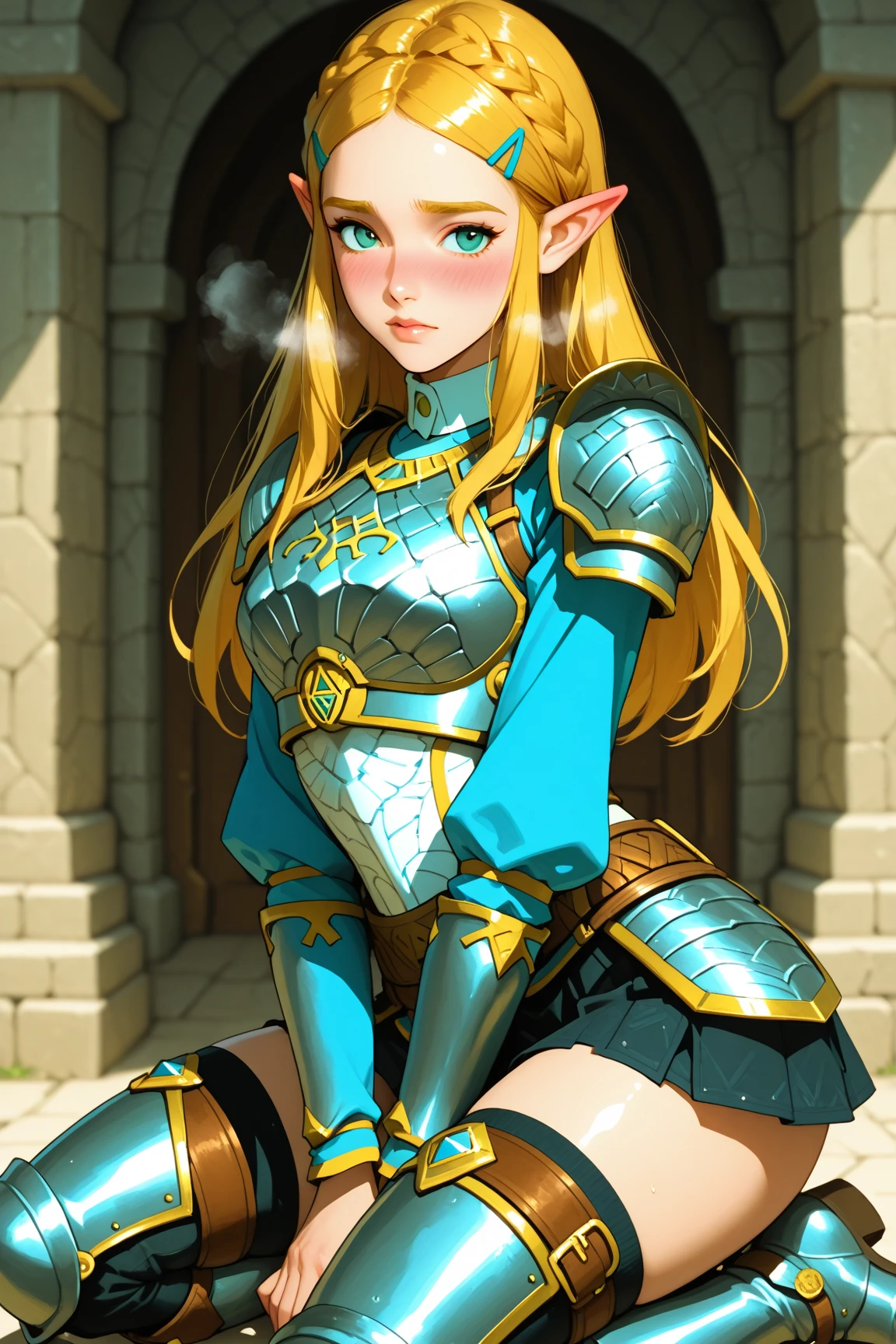 (masterpiece), (best quality),
detailed face, 1girl, solo,
stealthlink, pointy ears, blonde hair, blue eyes, bodysuit,medium boobs, long hair, <lora:LinkStealth-14:0.7>