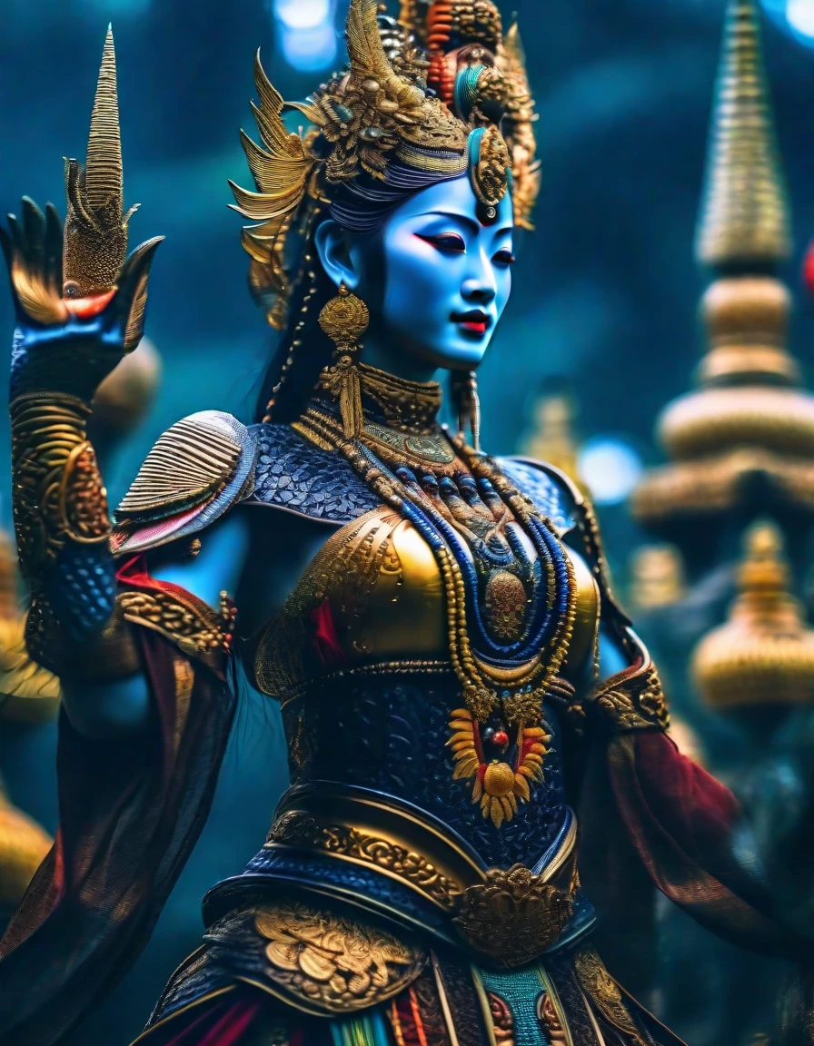 ancient landscape, bodhisattva with a thousand hands, temple, (mysterious black fog), journey to the west, ((corpse)), ((ancient monster)), (ruins), (battlefield)), (blood stain), glazed tile, Buddha statue, lantern, absurdity, realistic lighting, (abyss) masterpiece, high quality, beautiful graphics, high detail, dressed woman, extremely refined and beautiful, stunning, fine detail, masterpiece, hyperdetail, high resolution, (best illustration), (best shadow), intricate
