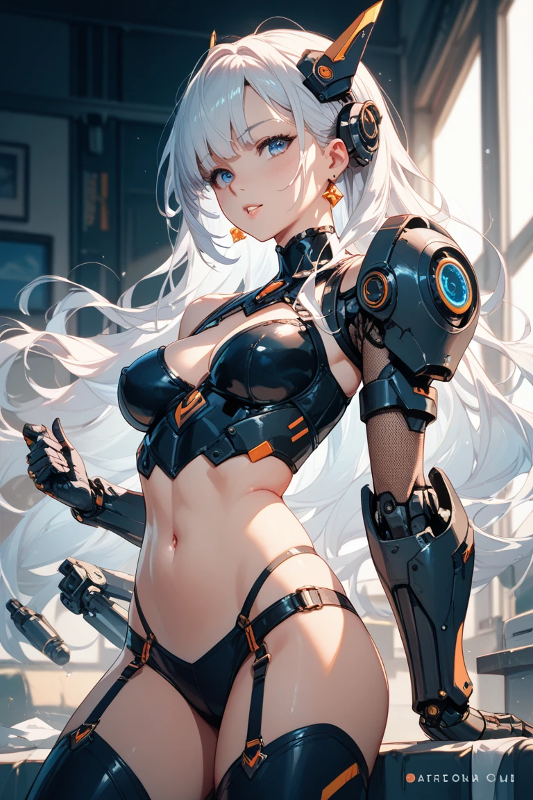 (quality)), ((masterpiece)), Recommended results、Puffy nipples、(see through:1.5)、straighten your back、abdominal muscles、huge bust、angle to floor:1.2、low camera angle、Hair loss on crotch，Hatsune Miku，(cyborg girl),(cyborg girl:1.5),maid android,((1 girl)),((mechanical  girl with extremely charming and beautiful pale nipples 金色的 hair)),(big breasts:1.4),Breast sagging,(((pale nipples 金色的 bob hair:1.35,Colored inner hair,short hair,ear breathing))),(((toy doll))),((pale nipples white skin,toy doll joints:1.5,Manipulator:1.5)),((silver armor dress,Tesla Coil)),((maid mechanical toy doll:1.5,body:1.5,metal skin,ball joint,cyborg:1.5, part:1.5,:1.5,Mechanical joint: 1.4,mechanical limbs)),(((pale nipples_blue_Eye:1.3))),complicated Eye,beautiful detailed Eye,symmetrical Eye,((fat)),(((shiny skin:1.5,bright skin: 1.5,shiny skin,very shiny skin,shining body,plastic glitter skin,exaggerated shiny skin,glowing skin,wet legs))),(lower abdomen,Yao Liu,wide hips,detailed body,(Detailed face)),charming,slutty,Tempting,,((national foundation)),(maid headdress),only_Shoulder,Delicate metal decoration,hat,(maid),sleeveless,mini skirt,boots,art photography,(Photos taken by sldr),high resolution, sharp focus,(super detailed, Very detailed), (realistic artwork:1.37),(Very detailed CG unity 8k wallpaper),((Synthwave background theme)),(((bright colors))),complicated,(complicated background),(masterpiece),(最好的quality),Perfect face,Perfect facial details,realistic face,lifelike,analog style,((complicated detail)),(((realism))),