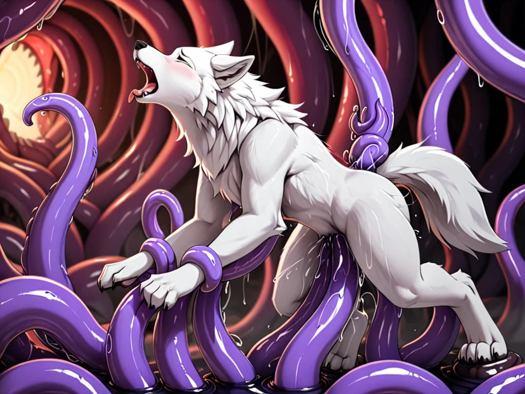 ((((Raya and the Last Dragon Sisu)))), backyard, ((((hyper tentacle, balls, anal large tentacle insertion, tentacle oviposition, rear view, on all fours, feces covered tentacle egg, raised tail, tentacle oral, hyper belly))))