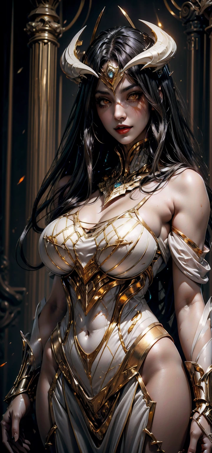 (((1girl:1.8))), ((exposed collarbone:1.5)) ((Bardot neck area:1.3)), style, ((black, red and gold color palette:1.4)), anime style, (((thai woman))) (((b skirt:1.4))) (((smoldering eyes))), ((thai woman:1.5)), ((black hair:1.5)), 8k, 4k, Unreal Engine 5, octane render, ((gigantic breasts:1.3)), trending on pixiv, ((exposed neck:1.7)) ((intricate details on dress:1.4)), (((exposed shoulders:1.5))), fanbox, skeb, (((long sleeves:1.5))), masterpiece, ((short dress:1.2)),(skindentation:1.4), ((decorated sleeve cuffs:1.3)), (full lips:1.5), ((cleavage:1.4)), (((sunset lighting))), smooth soft skin, big dreamy eyes, beautiful anime wide eyes, black background, concept art, digital painting,
