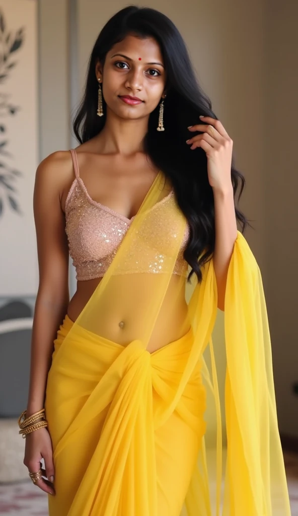 photo portrait of beautiful indian female model, posing inside her bathroom wearing sexy yellow saree drenched and wet under running shower , looking at viewer, lense flare, (realistic eyes, symmetric face:0.8) (masterpiece:1.2) (photorealistic:1.2) (bokeh) (best quality) (detailed skin) (intricate) (8k) (HDR) (cinematic lighting) (sharp focus), big breast, big natural lips, dark red lips, sparkling day dreams eyes.