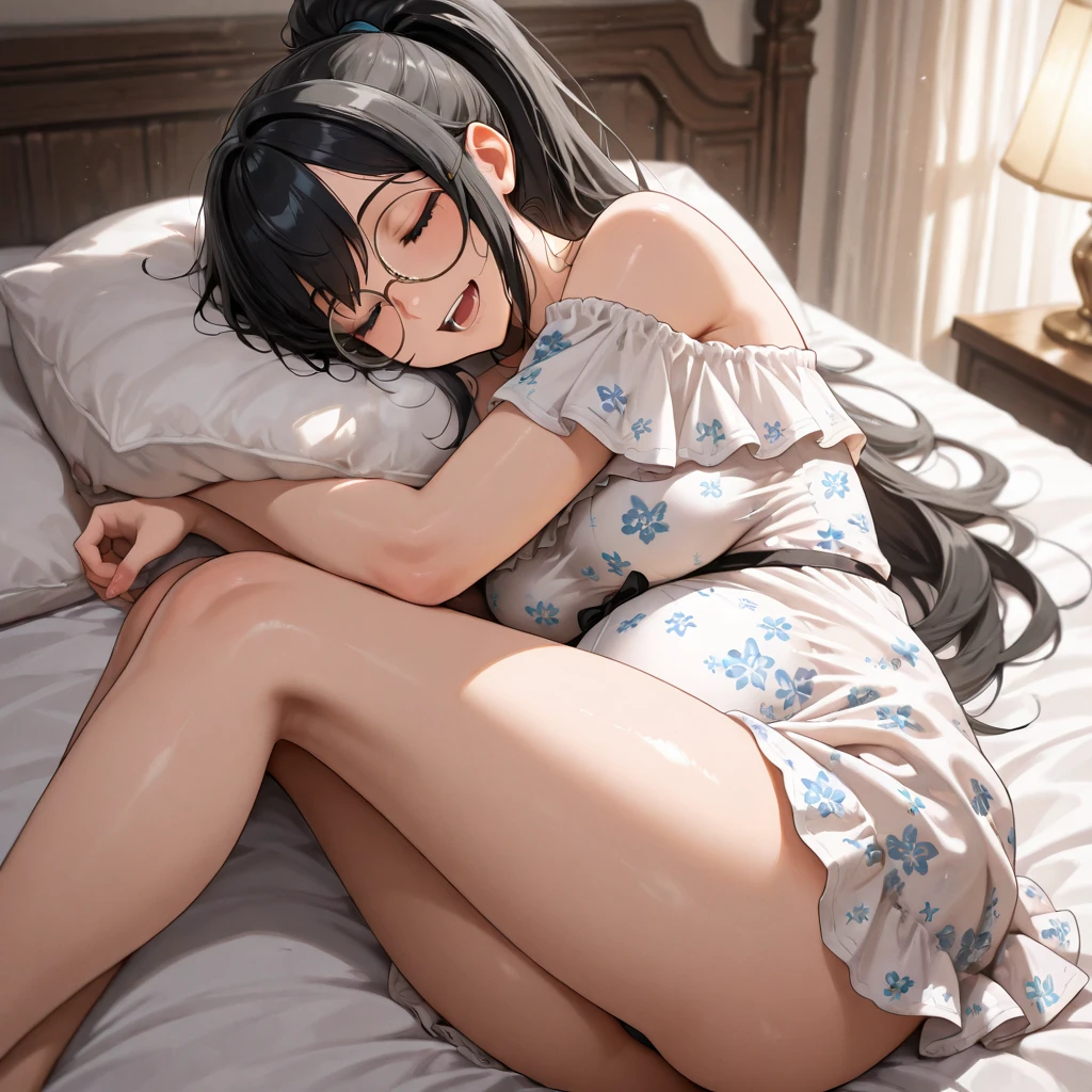 naked、masturbation behavior、Spread your legs、bed、Lying on your back、I'm watching you smile