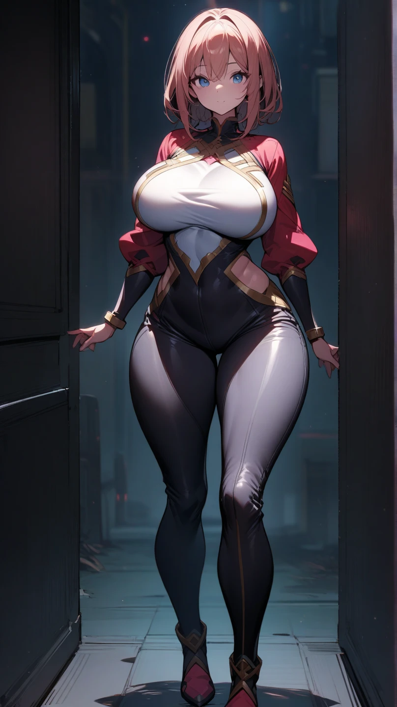 (highres, high quality:1.2), intricate details, cinematic lighting, sharp focus, depth of field,
Ingrid, 1girl, mature female, (dark-skinned female:1.1), dark skin, standing, arms behind head, cowboy shot, looking at viewer, cityscape, night, city light,
determined, smirking,
[pink|red] hair, very long hair, hair intakes, makeup, lipstick, (mole under mouth:0.8), eyelashes, yellow eyes, detailed face,
outfit, (turtleneck:1.1), (underboob:1.1), black elbow gloves, (coattails:1.1), revealing clothes, center opening, highleg panties, thigh boots, (multicolored clothes:1.1)
midriff, large breasts, areola slip, (nipple slip:0.8),