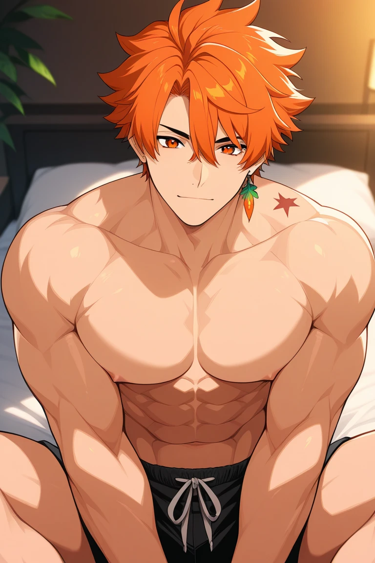 chico anime en ropa interior acostado en una cama con las manos en la cabeza, cuerpo completo portrait of a short!, mejor valorados en pixiv, en pixiv, por :5 sexys: 7, Chico anime alto con ojos azules., !!cuerpo completo portrait!!, pose de anime guapo, por Shingei, cuerpo completo!, [ abdominales firmemente definidos ]!!, cuerpo completo!!