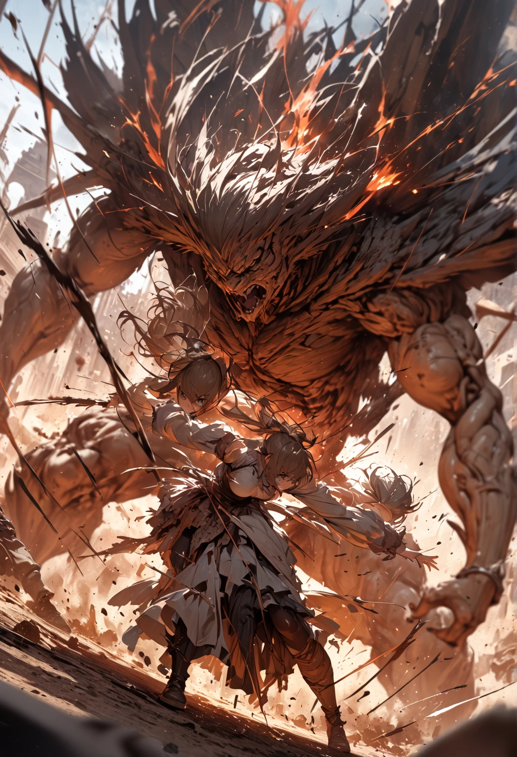 Japanese Yokai「Earth Spider(Tsuchigumo)」Please draw。Earth Spiderは巨大な蜘蛛の姿をした妖怪で、Has a human face。The body is hairy、It has eight long legs.。Set a dark cave or old ruins in the background.、Earth Spiderが獲物を捕らえようとしているシーンを描写してください。Create an overall scary and spooky atmosphere.。