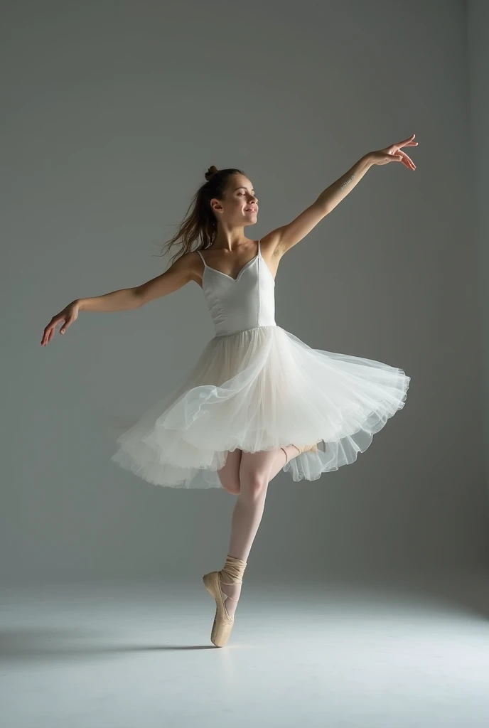Woman in white dress standing on a stage with arms outstretched, primeira bailarina, ballet performance photography, dancing gracefully, peaceful and graceful, bailarino, Pose tensa, bonito e gracioso, masterful composition!!!, bailarina, menina graciosa, BALLET, classic dancer striking a pose, Viktoria Gavrilenko, Girl in white dress dancing, pointè pose