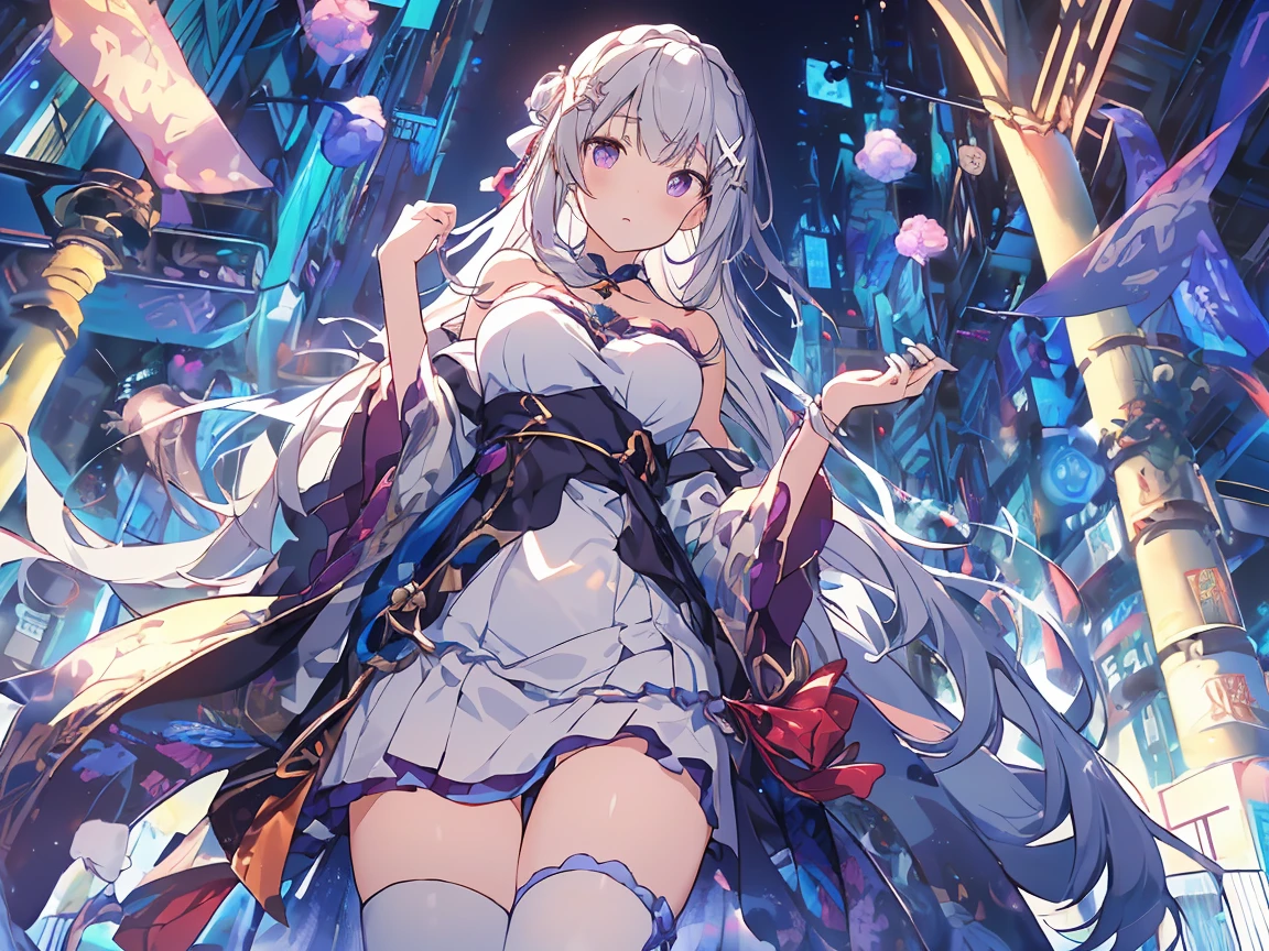 1girl in, Hatsune Miku, Princess Costumes, diadems, gold, ((a throne)), in a castle, medieval times, Wearing a blue vest, Put one foot on the ground, The calf of the other leg was facing outward, One hand holding the microphone, The other hand crosses the eye and bie., White background