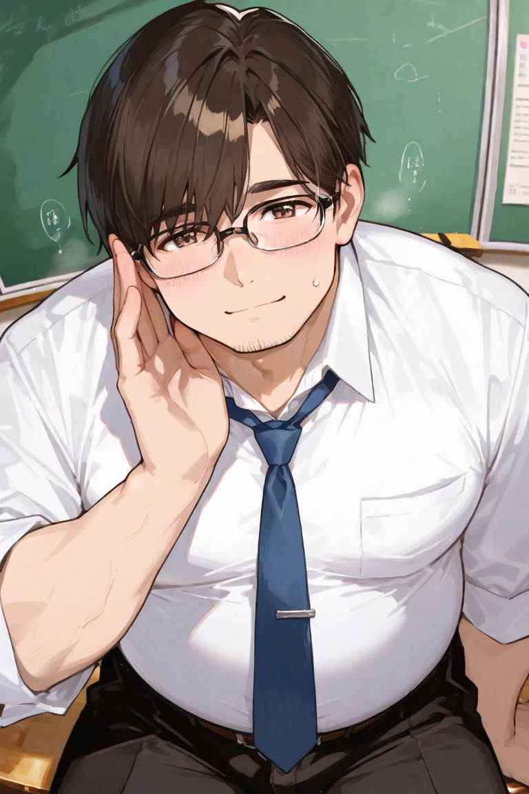 A sexy man giving a Gay blowjob to me ,my pov, homoerotic, nsfw ,cum on face, smirking expression ,eye glasses