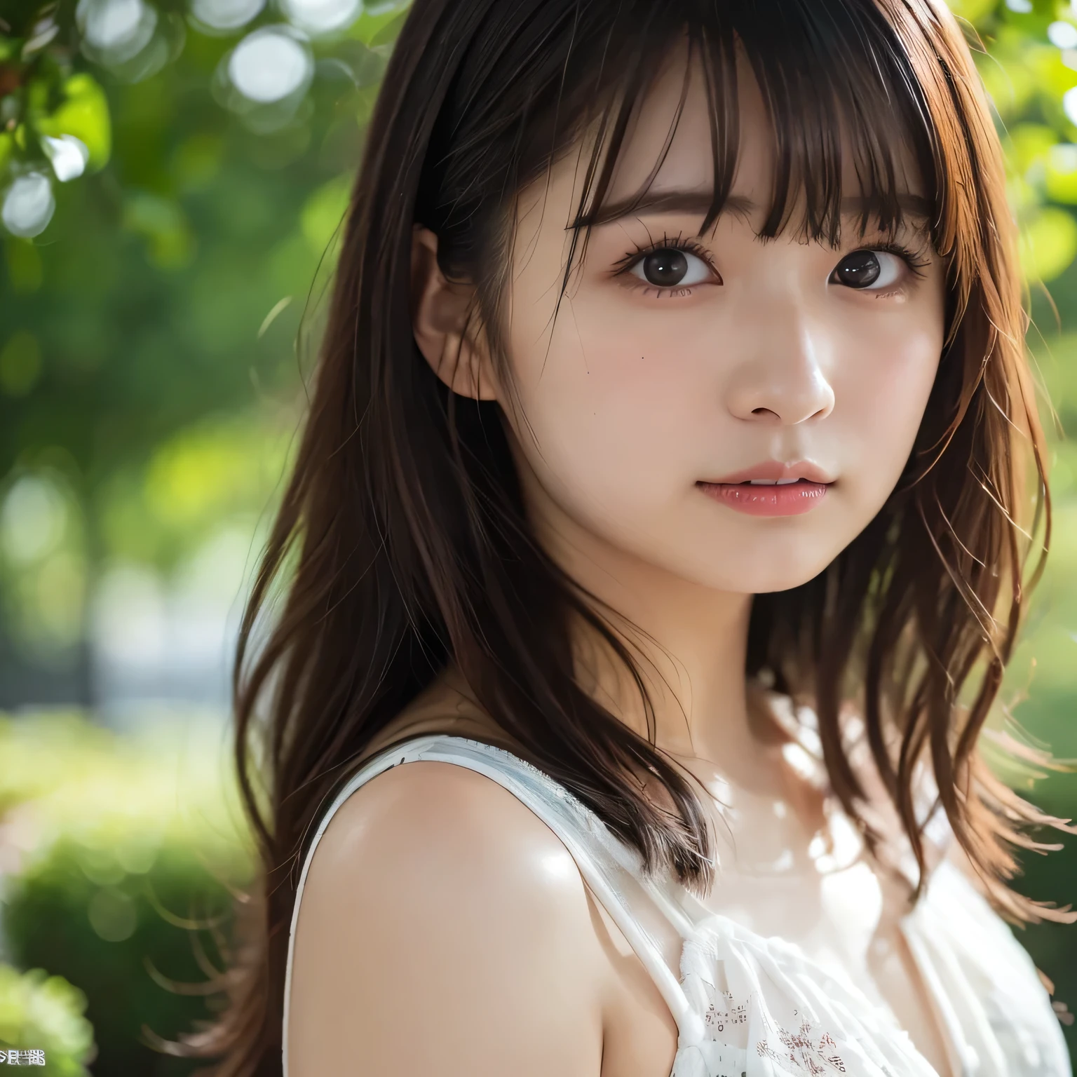 A girl standing in the park:1.5、very wide angle lens:1.8, 全身ショット:1.8、美脚:1.8、 in 8K,Best Quality:1.4, 超A high resolution:1.5, (Photorealistic:1.4),​masterpiece:1.2,(top-quality:1.4)、Raw photo、１a japanese girl、Cute、草原、ワンピース、フラフィーレース、風が吹いている、もっている、笑顔、美しい脚,(((ミニスカート:1.８、太もも:1.4、綺麗な足:1.5、美脚:1.8)))、 (Shy smile:1.3), Smooth skin、30-years old:1.5、Beautiful black eyes、natural skin textures:1.3, realistic eyes and face details、 (Brown medium hair,Bangs),、middlebreasts、 乃木坂、グラビアアイドル、グラビア写真、後ろ姿