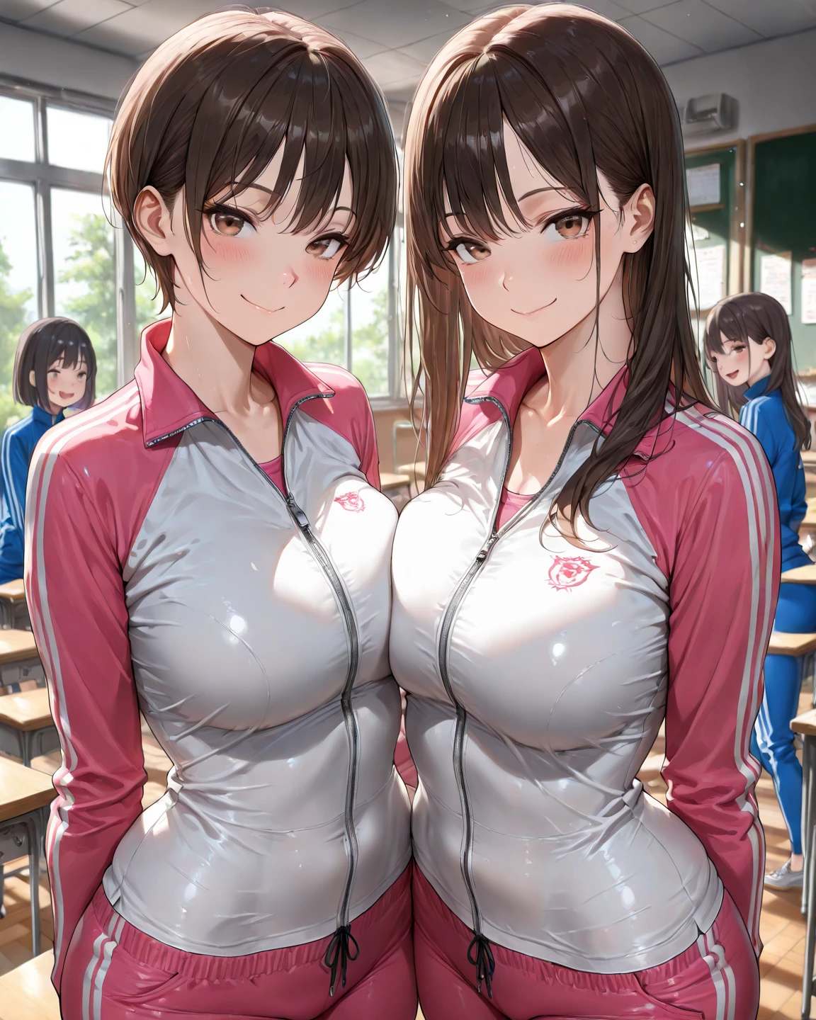 Browsing Caution,Highest quality、In 8K、masterpiece、Hmph、Ultra-high resolution、RAW Photos、(Realistic:1.3)、Natural soft light、(Written boundary depth)、thin、(whole body:1.2)、Detailed face and eyes、Realistic、Sharp pupils、Inside the warehouse、(Dynamic action poses)、Young Face、Beautiful 35 year old woman、Glowing Skin、(Shortcuts:1.2)、Beautiful brown hair、Red Eye、(blush:0.7)、((Teehee、saliva,looks happy,tickle,joy,shy,blushする:1.8))、Sweat、(School Swimsuit:1.8)、(Thighs Thighs Thighs Thighs:0.8)、(Huge breasts)、((Top View:1.4)))、(Erect nipples:1.4)、(Small Nose、Small Nose)、((vagina、Sex:1.5、Capable person))、Attractive waist、(Overflowing sexual fluid:1.5)、((bed、bedに横たわる:1.5、(Sleep on your back:1.4)、Lie:1.2))、(Put your chest together:1.1、 accumulated between her breasts:1.2)、(((whole bodyエスビアン:1.8)))、I want to see you from head to toe、Long nipples、Open your eyes、Screaming