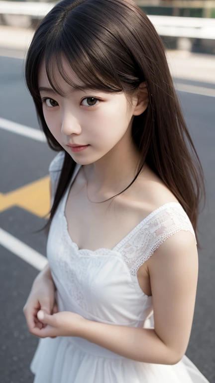 年轻，(a miniskirt)，tshirts，teens girl，Delicate body，petite body，Delicate body，small tits，tiny chest，Short，A dark-haired，Very Longhair，a shower，An amusement park