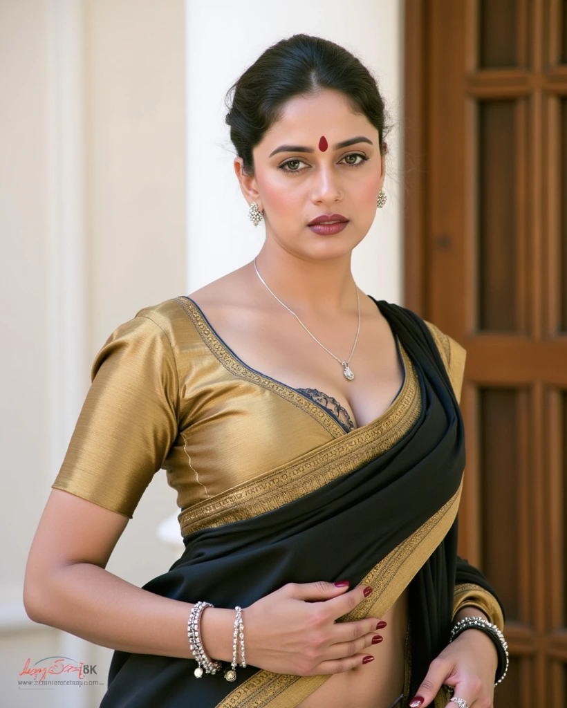 50yo mature MILF Anushka Shetty,((best quality)), ((masterpiece)), ((realistic)), eye kajal, mascara, red lips, sensual Beauty, provoking body, extreme sweat, sweat soaked skin, slight stretch marks, alluring figure,  bulging figure, thick charming lady, curvy, thick navel, full figured woman, eye kajal, massive breast, full body, styled hair, pierced eyes, female face,royal aura, trend on artstation , sharp focus, studio photo, intricate detail, very detailed, detailed eye, illustration, very detailed, sharp focus, digital render, professional, 4k