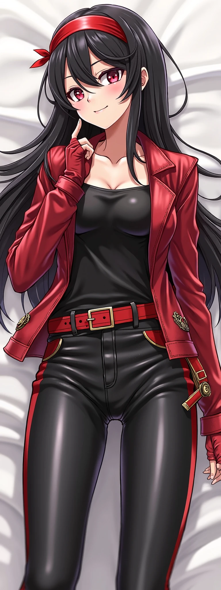 (masterpiece, best quality), 1girl, beautiful face, beautiful body, brown eyes, black dress, cross necklace, high collar dress, red jacket || black sweater, cross necklace, high collar dress, red jacket, pencil skirt, red skirt || ponytail, yellow t-shirt, tank top, denim shorts, belt,