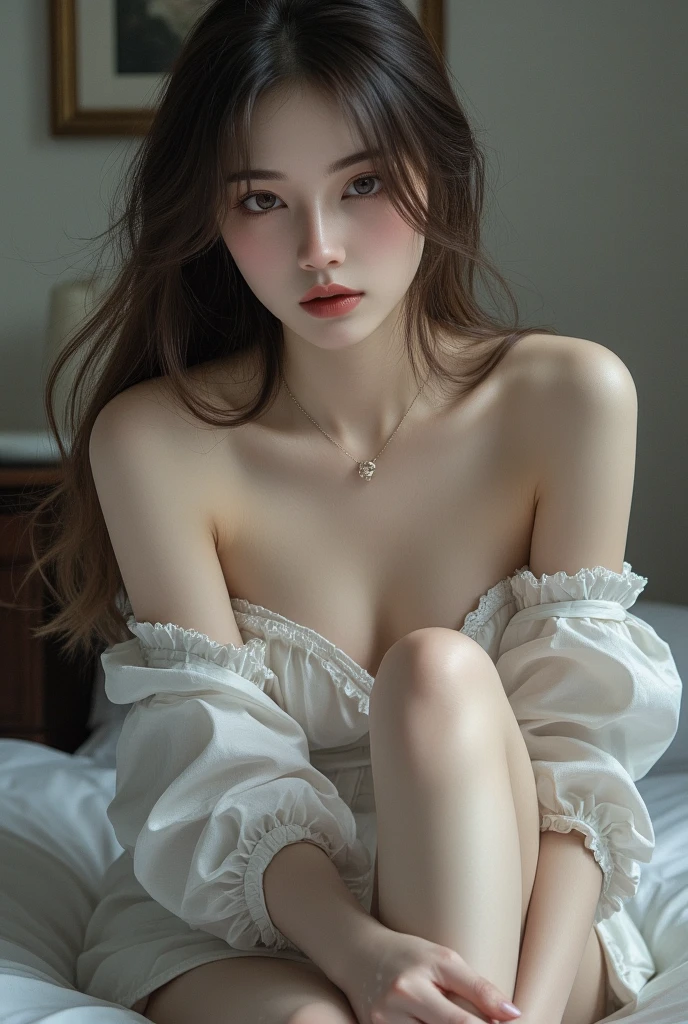 (Highest quality, masterpiece:1.3), shape, ((Beautifully detailed face)), beautifully detailed skin, Intricate details, Very detailed, Best image quality in 8K,(18 year old high school girl:Oiran,sexy:2.0,Undressing),A Japanese girl,Baby Face,(Detailed Hair),Detailed lips,Open your mouth,Detailed feet,(The whole body is shown:1.9),blush,Embarrassing,Realistic Face,Realistic Skin,(Vibrant Skin),Vivid lips,Lip gloss