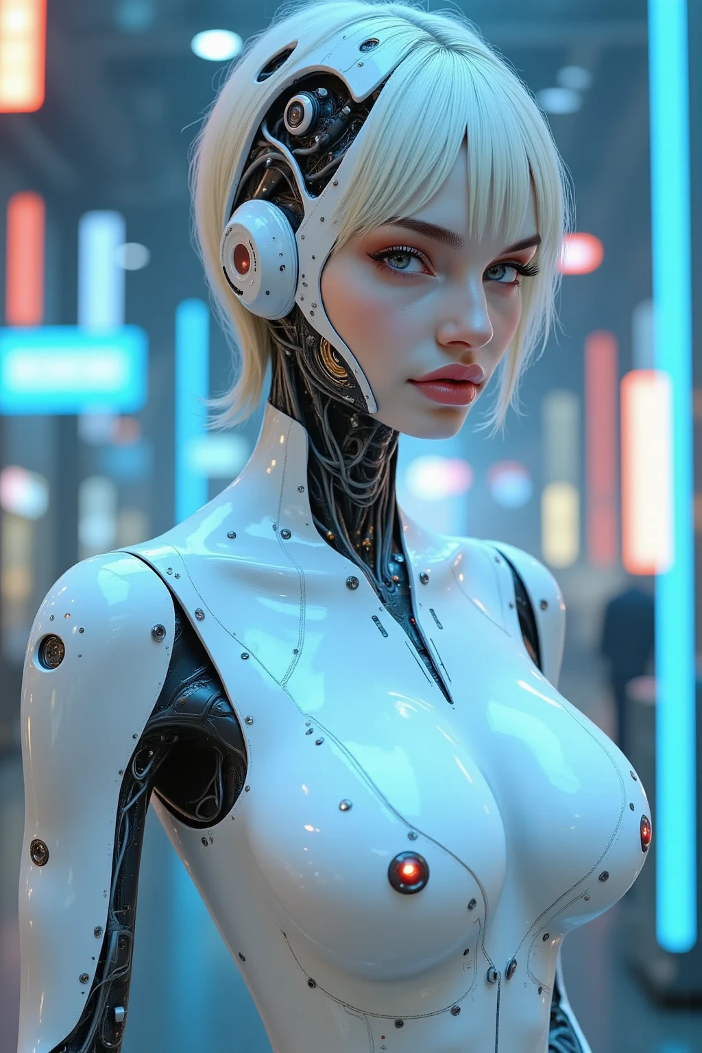 complex 3d render ultra detailed of a beautiful porcelain profile woman android face, cyborg, robotic parts, 150 mm, beautiful studio soft light, rim light, vibrant details, luxurious cyberpunk, lace, hyperrealistic, anatomical, facial muscles, cable electric wires, microchip, elegant, beautiful background, octane render, H. R. Giger style, 8k, best quality, masterpiece, illustration, an extremely delicate and beautiful, extremely detailed ,CG ,unity ,wallpaper,Amazing, finely detail, masterpiece,best quality,official art, extremely detailed CG unity 8k wallpaper, robot, silver halmet, ((full body)), sitting