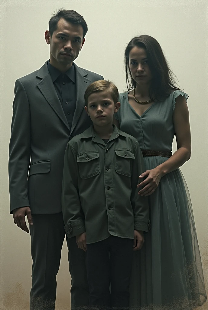 There are three in the picture. Mother, son and neighbor boy. Mother выглядит обвиняюще. Son looks depressed.