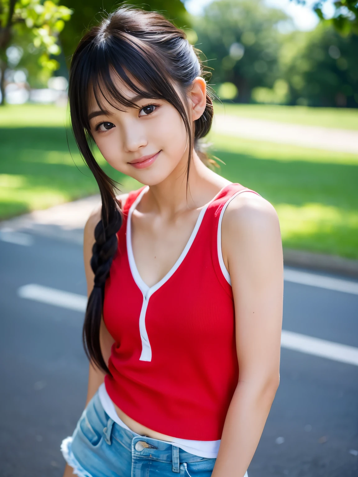 (masterpiece,Highest quality:1.4),(8k,RAW Photos,Photorealistic:1.4),(Glowing Skin),Detailed skin,Detailed face,Detailed eyes,Sparkling eyes:1.3,Symmetrical eyes,(Detailed 2024 ),Ultra-detailed backgrounds,Detailed hands,One person, Japanese Idols,Natural Breasts,15yo,ribbon,Twin tails,pretty charming, ((Cute Face)),,Great location,smile,upper body,,Browsing Caution,Hair blowing in the strong wind, Strong Wind Slicked Back,Yukopi