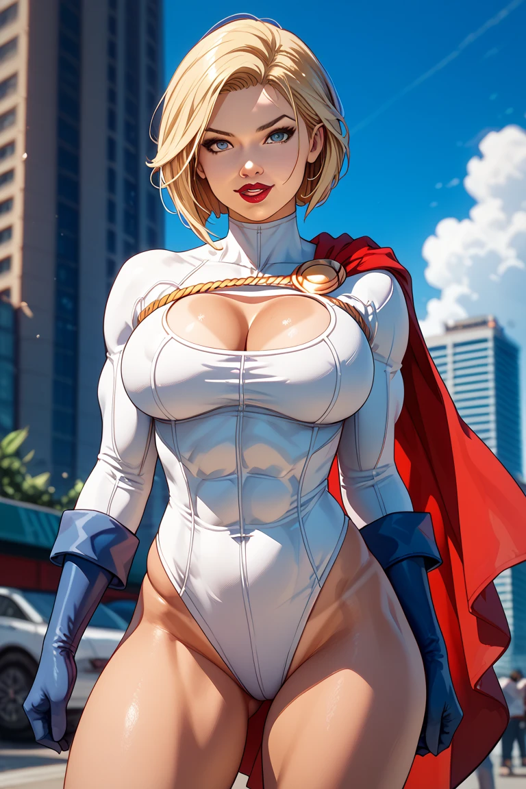 Beautiful woman short hair defined body big breasts, wearing Supergirl cosplay