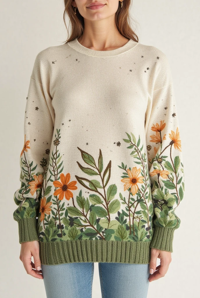 Corduroy sage sweatshirt with an aesthetic
dandelion in the middle