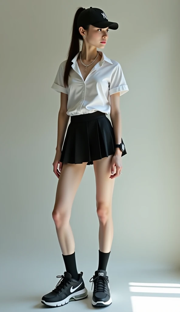 Obra maestra, mejor calidad, Hyper realistic, Cinematic photo, 18 year old girl, ((pale skin)), Polish amazing slim body, ((blusa blanca, ?????)), ((????? school shoes)), long wavy brown hair, Piernas delgadas perfectas, Naked body, Caderas anchas, manos perfectas, hermoso rostro, cara perfecta, juvenil, (fondo borroso), estilo moderno, from bebajo, (bajo-angle shoot), bajo_angle_human, imponente, (tiro de cuerpo completo), sentado en las escaleras, tiro por debajo, (Ver visor), mirando al espectador,(8k, epic composition, Fotorrealista, Sharp focus), antecedentes detallados, ((In an empty school)), DSLR, grano de aluminio, sunny day