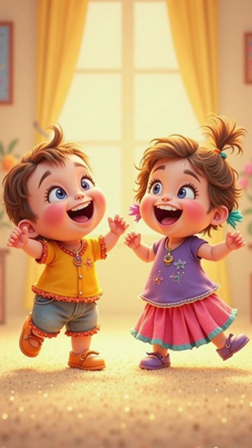 A baby boy and a baby girl dancing merengue image